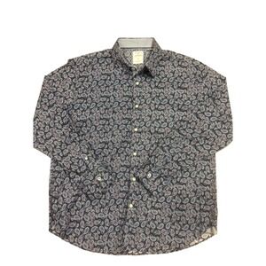 Society of Threads Mens XL Navy Blue Paisley Comfort Stretch Slim Fit Shirt